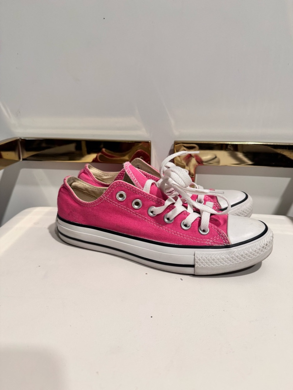 Converse Low Top Canvas Sneakers in Bright Pink and White